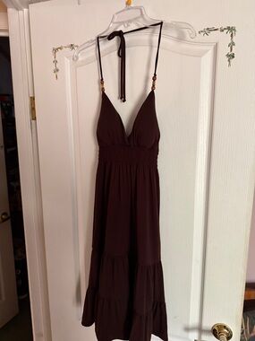 6 degrees Dark Brown Halter Tiered Midi Dress